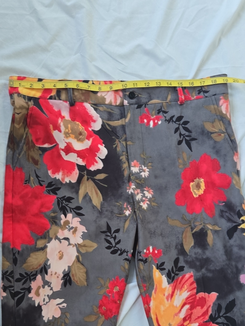 Men's Pants Grey With Multi Color Flowers On Front/Back Beautiful Rich Colors - Picture 2 of 15